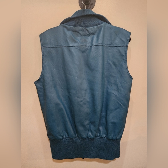 B.b. jeans leather style vest leopard print lining size xl teal chunky hardware - Picture 2 of 10